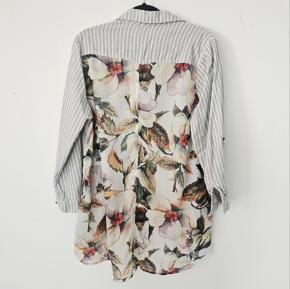 Soft Surroundings Bohemian Striped Floral Pullover Women Collared Shirt Size PXL - Picture 10 of 12